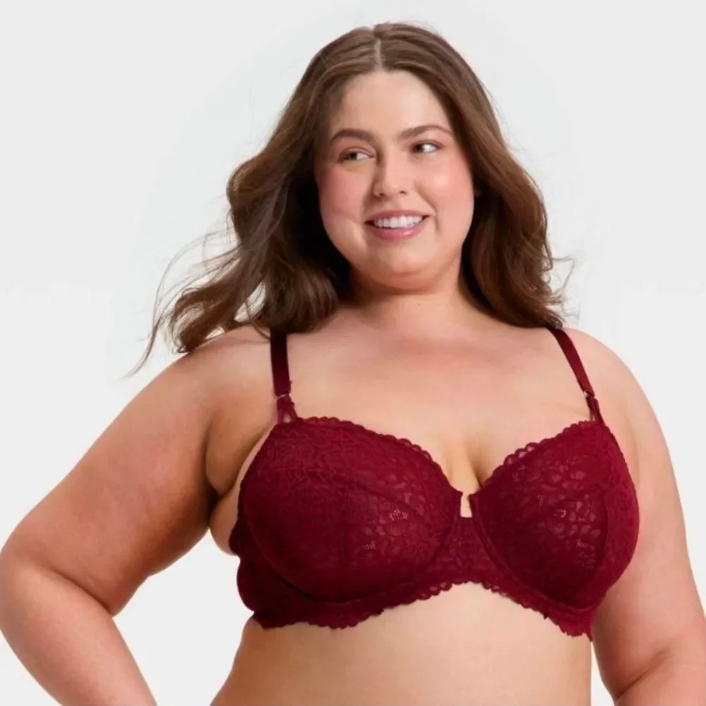 Auden Women's Unlined Balconette Lace Underwire Bra in Burgundy 42DD